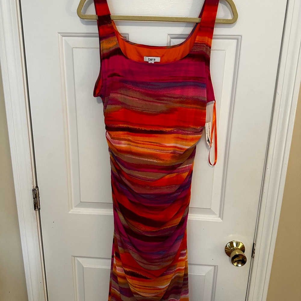 Bar III Sleeveless Printed Mesh Midi Dress